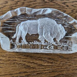 Vintage 1987 A.S.M.Buffalo Chapter etched in Glass Crystal Buffalo Paperweight